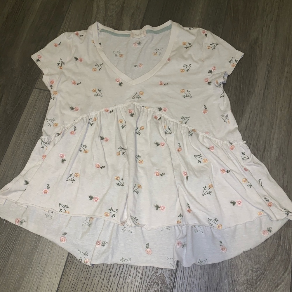 Flower Embroidered Cream Top